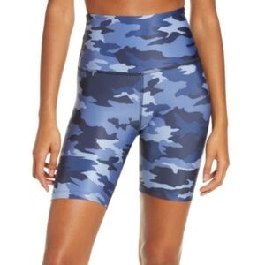 Beyond Yoga Blue Lux Camo Print High Rise Biker Shorts